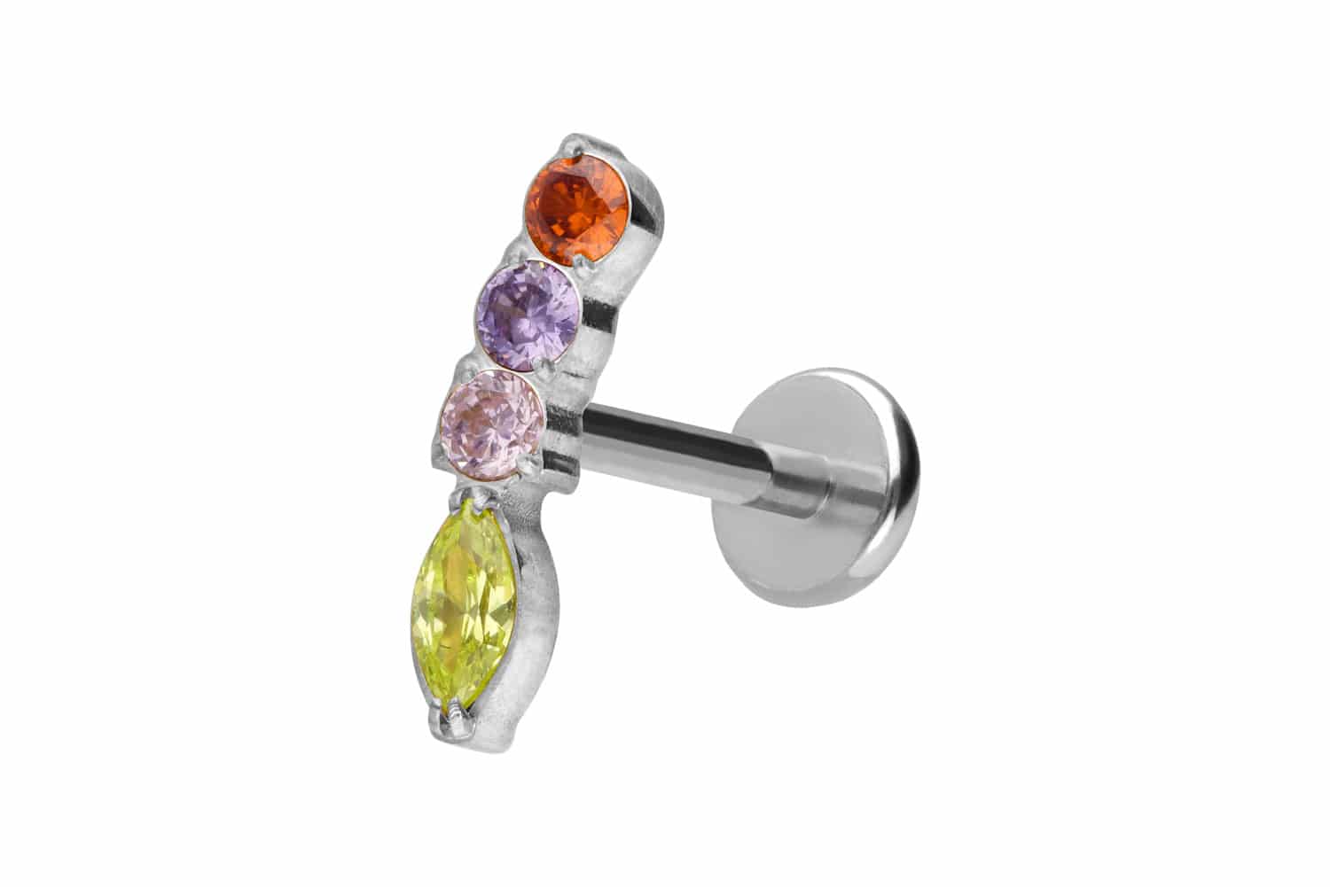 Titan Labret Piercing mit Push Fit BUNTER KRISTALLBOGEN